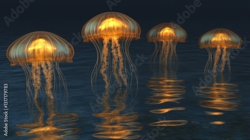 Wallpaper Mural Golden Jellyfish Glow: Enchanting Underwater Scene Torontodigital.ca