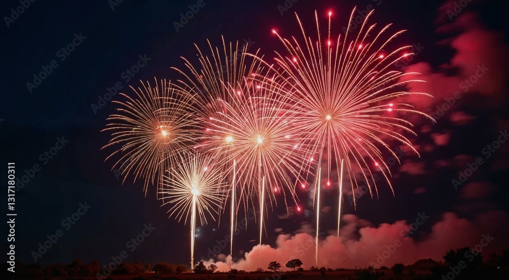 Dazzling fireworks display lighting up the night sky in celebration Dazzling fireworks display lighting up the night sky in celebration