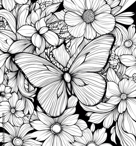 Butterfly Zentangle Vector Line Art Coloring Page for Adults
