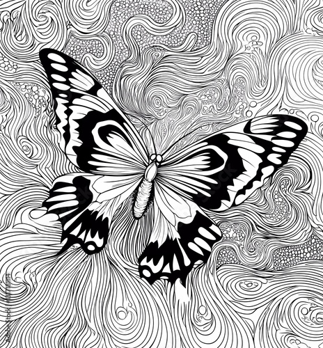 Butterfly Zentangle Vector Line Art Coloring Page for Adults