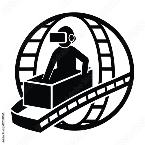 A person wearing vr headset riding a roller coaster inside a globe like structure. VR Head Set.