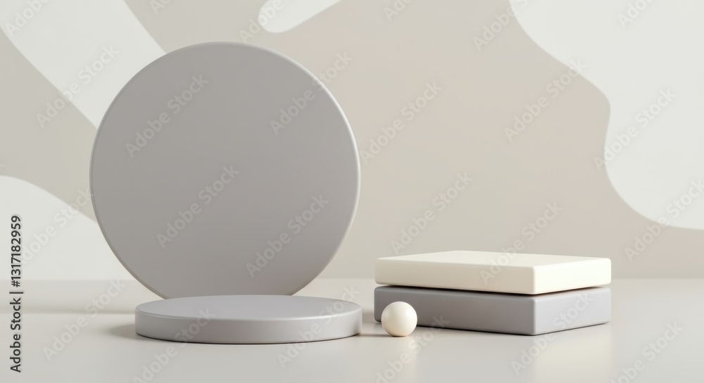 Minimalist display of geometric shapes in soft gray and white tones Minimalist display of geometric shapes in soft gray and white tones