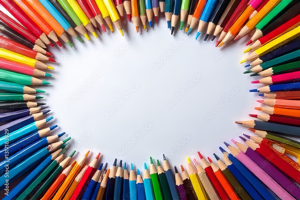 Colorful Crayons Arranged in a Frame on White Background Colorful Crayons Arranged in a Frame on White Background