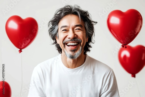 Valentine's day greeting from man or for man: breathtaking striking image of loving latin midlife man. Love confession. Commercial promotion idea. Couple connection. Dreamy romance. Man love.