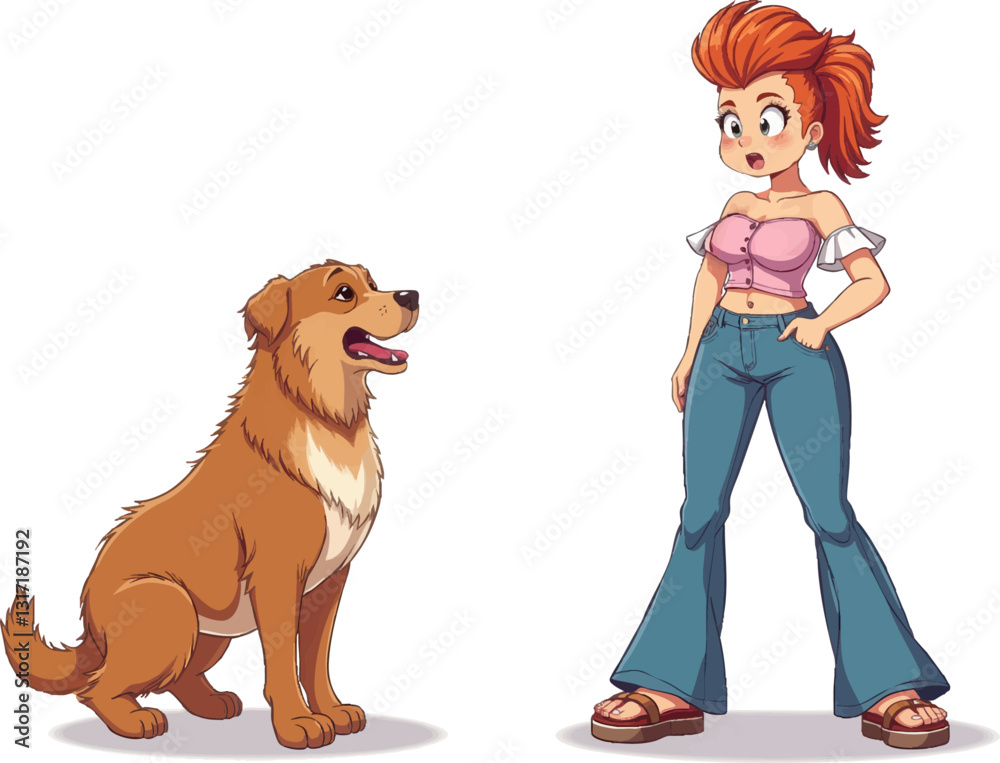 Fototapeta premium a woman standing next to a dog and a man standing next to a dog