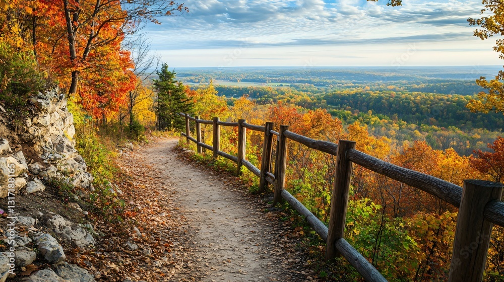 Scenic Autumn Hiking Trail with Panoramic View Scenic Autumn Hiking Trail with Panoramic View