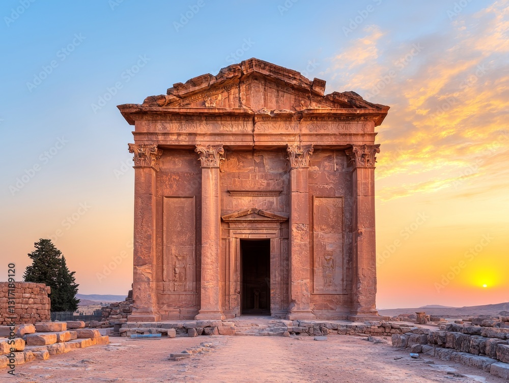 Fototapeta premium Sunset Serenity Ancient Sandstone Temple Timeless Landscapes Historical Architecture Tranquil Environment Captivating View