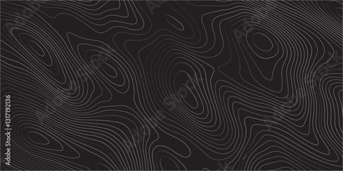Highly Stylized and Seamlessly Repeating Topographic Contour Map Incorporating Abstract Wave Motifs and Detailed Grid Structures
