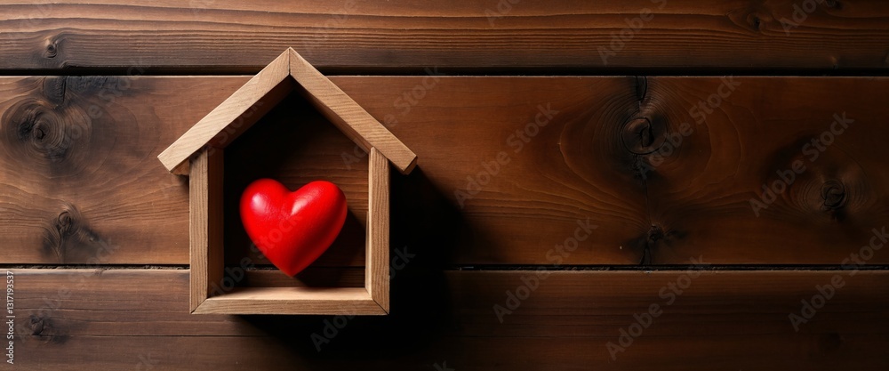 wooden house with red heart