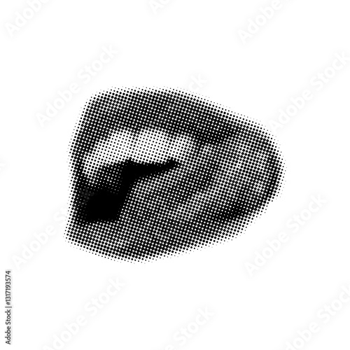 Extreme close up of woman sticking out tongue in halftone style