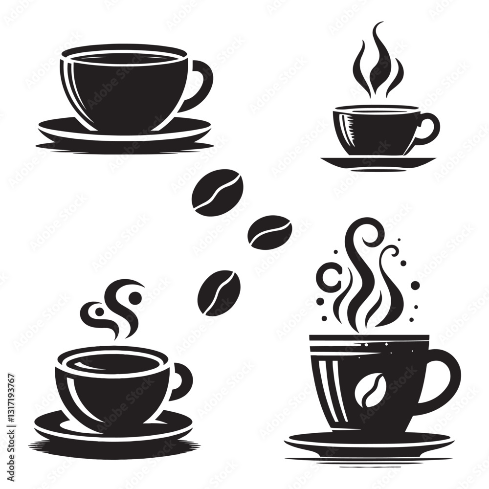 Obraz premium coffee cup set silhouette vector white background