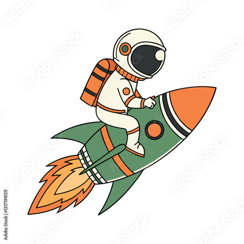 Astronaut Riding a Rocket in Space with Planets and Stars – Vector Illustration