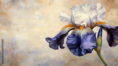 Elegant Purple Iris Flower on Soft Abstract Background