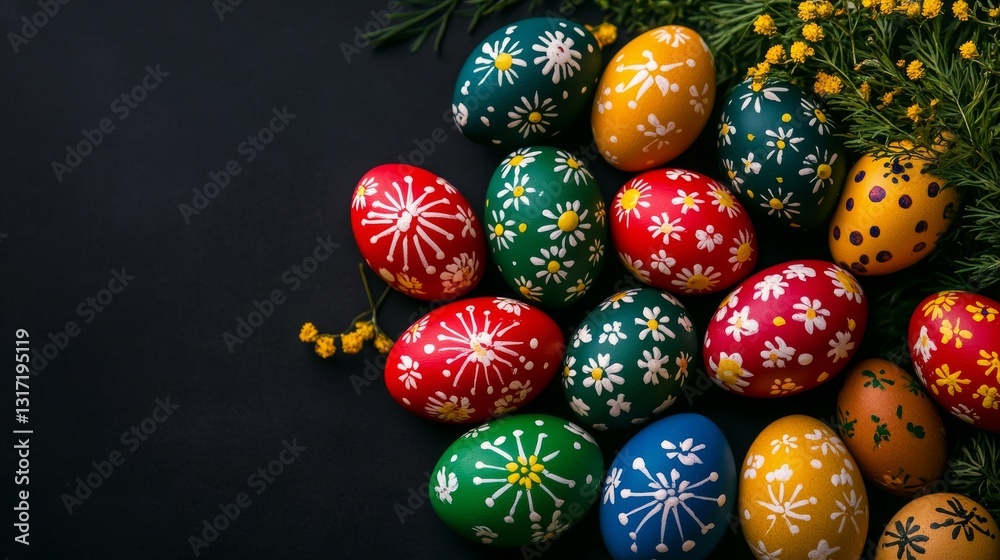 Fototapeta premium Colorful Easter eggs on a black background