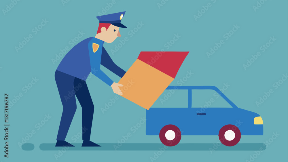 Suious Box An illustration capturing an officer pulling out a large suious box from the trunk raising an eyebrow indicating caution. Suious Box An illustration capturing an officer pulling out a large suious box from the trunk raising an eyebrow indicating caution.