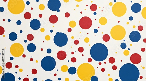 Colorful Yellow, Red, and Blue Dots Printed Pattern on White Background for Graphic Design and Art Projects