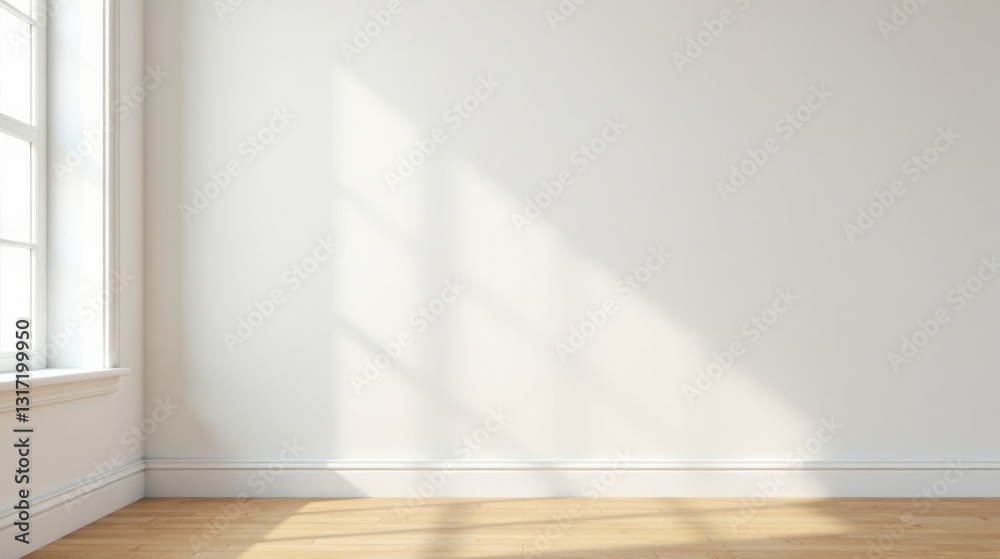 Sunlight Illuminates an Empty Room with Hardwood Floor and White Walls, Ready for Design and Decor Sunlight Illuminates an Empty Room with Hardwood Floor and White Walls, Ready for Design and Decor
