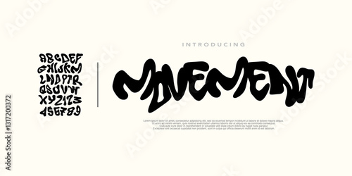 Abstract black Y2K alphabet and number. Black liquid ABC ,Brutal typography design. vector illustration in bubble brutalism style. Groovy modern alphabet. Funky letters