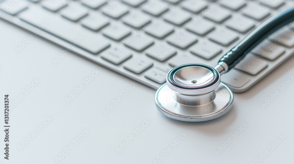 Medical Equipment and Technology Concept with Keyboard and Stethoscope Medical Equipment and Technology Concept with Keyboard and Stethoscope