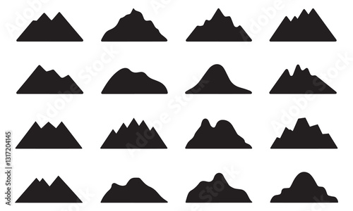A set mountain range silhouettes in black and white