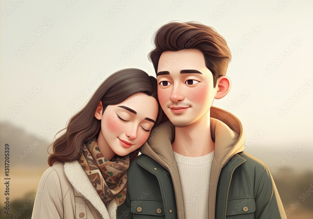 Couple embracing in a serene outdoor setting, showcasing love and connection Couple embracing in a serene outdoor setting, showcasing love and connection