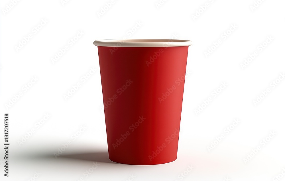 Elegant Red Paper Cup Standing Against White Background for Stylish Presentations Elegant Red Paper Cup Standing Against White Background for Stylish Presentations