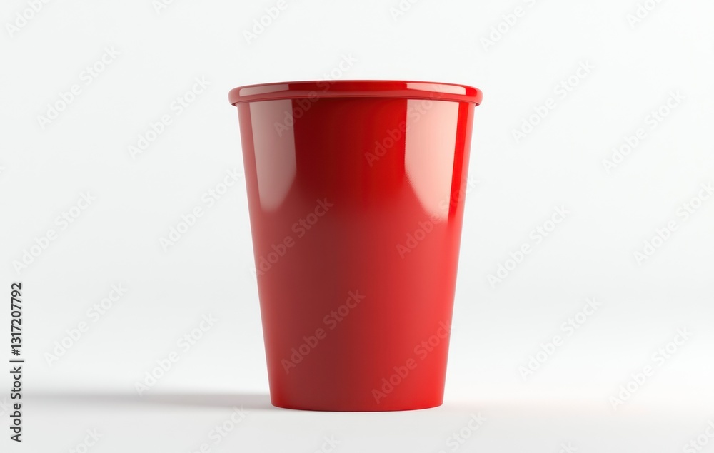 Vibrant Red Plastic Cup Standing on a Brightly Lit Plain Background Vibrant Red Plastic Cup Standing on a Brightly Lit Plain Background
