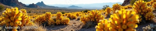 Vines of yellow orange cholla cactus sprawling across desert terrain, Sonoran Desert, Desert Botany, Wildflowers