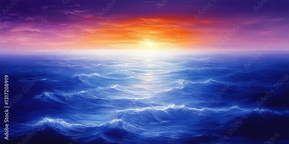 Fototapeta premium Ocean sunset, waves, colorful sky (1)