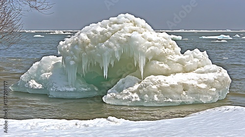 Wallpaper Mural Majestic icebergs floating in a serene blue sea with a clear sky background, offering a peaceful and expansive winter landscape. Torontodigital.ca