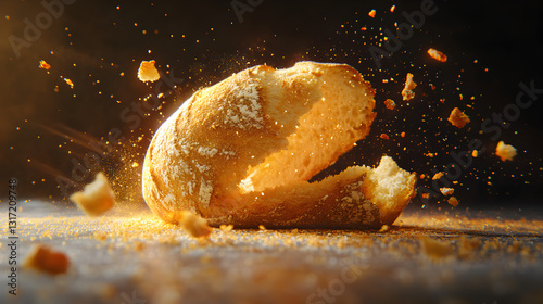 bread with a golden crust and soft texture torn apart 