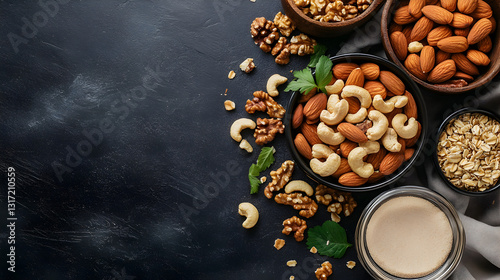 including almonds, cashews, and walnuts scattered naturally 