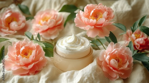 Peonies & Cream, Soft Fabric Background
