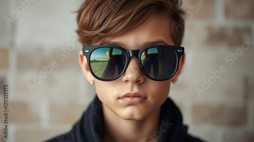 Teenager boy with a Gothic sunglasses with diffracted lens photo