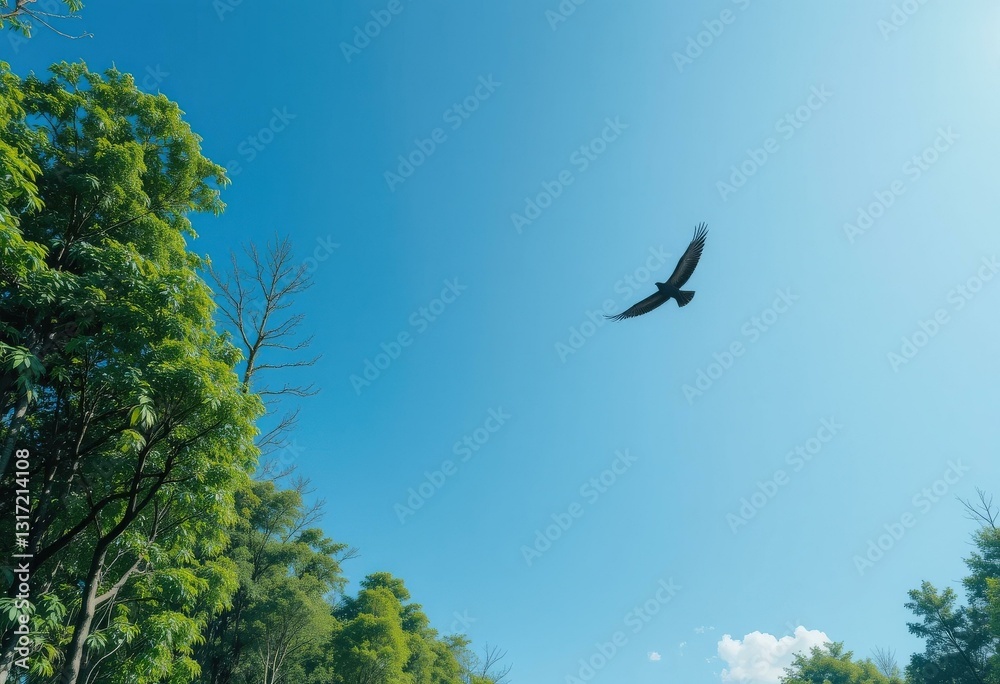 Soaring Hawk Flight Lush Green Forest - Majestic Wildlife Conservation Concept Nature Campaigns Bright Blue Sky Soaring Hawk Flight Lush Green Forest - Majestic Wildlife Conservation Concept Nature Campaigns Bright Blue Sky