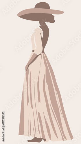 Wallpaper Mural Elegant Minimalist Sketch of a Girl in Long Dress and Hat, Flat Vector Art Torontodigital.ca