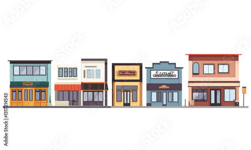 Vector Illustration of Street with Diverse Shop Buildings for Urban Design Concepts