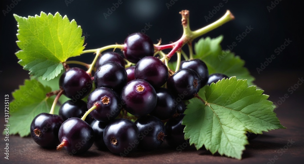 Fresh black currant on dark background.