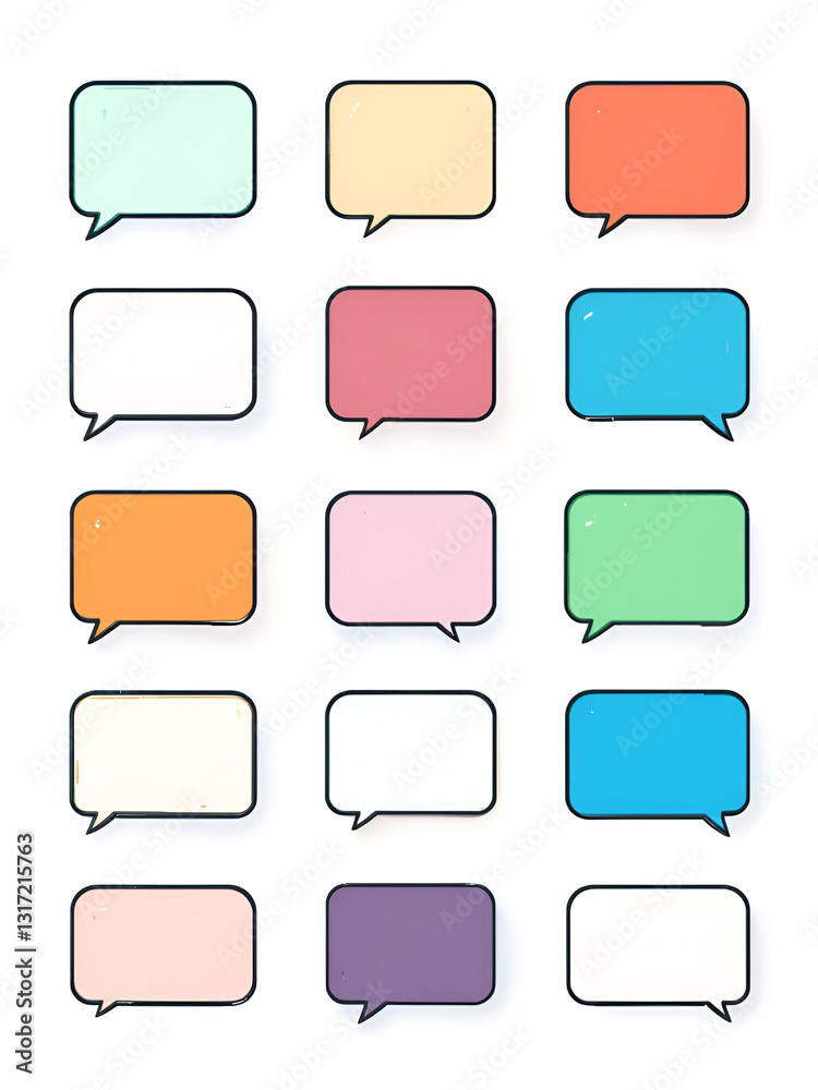 Set of square speech bubbles with various icons on a white background. Different empty speech chat discussion bubble line icons. Chat message speech bubble Set of square speech bubbles with various icons on a white background. Different empty speech chat discussion bubble line icons. Chat message speech bubble