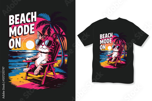 Beach mode on t-shirt design sun, sand, and style ready
