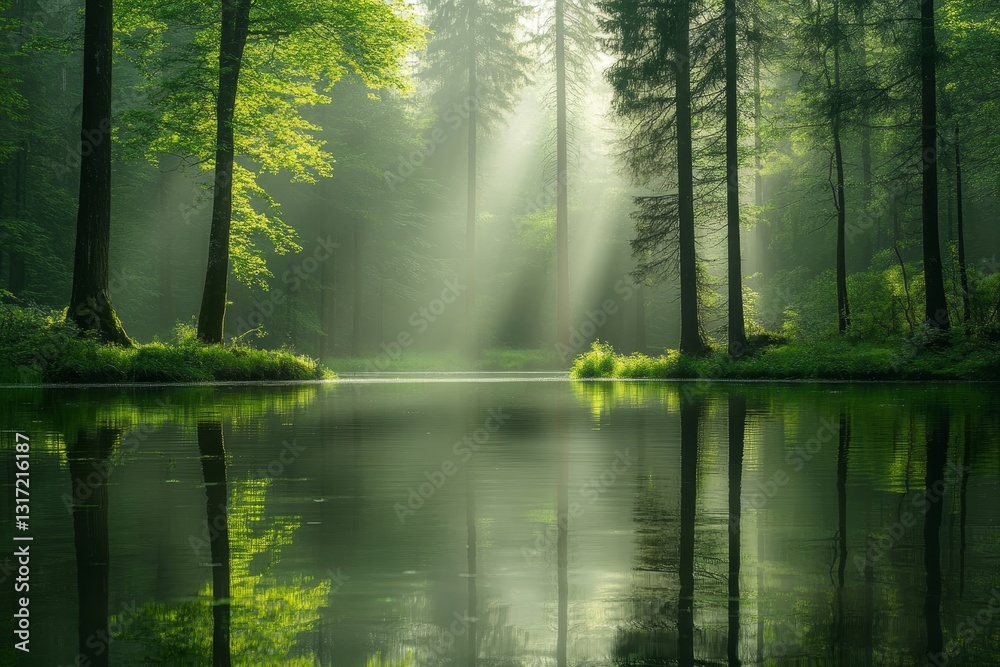 Obraz premium Serene Forest Pond at Dawn