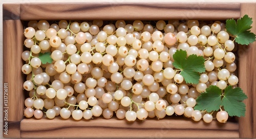 Obraz na płótnie Fresh white currant in box on wooden table background. Top view w salonie