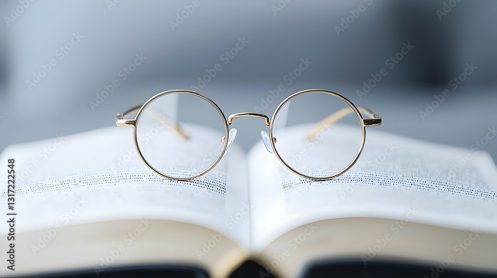 Gold-Rimmed Round Eyeglasses Resting On An Open Book With A Blurred Background In A Warmly Lit Setting Emphasizing Learning And Knowledge Gold-Rimmed Round Eyeglasses Resting On An Open Book With A Blurred Background In A Warmly Lit Setting Emphasizing Learning And Knowledge