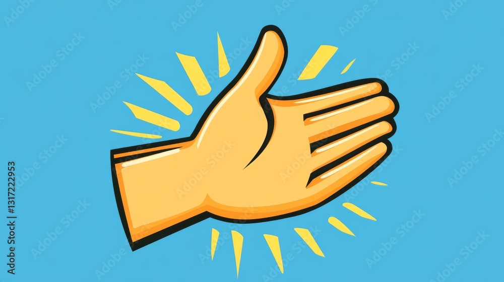 Obraz premium Bright pop art style yellow hand gesture with radiating lines on blue background
