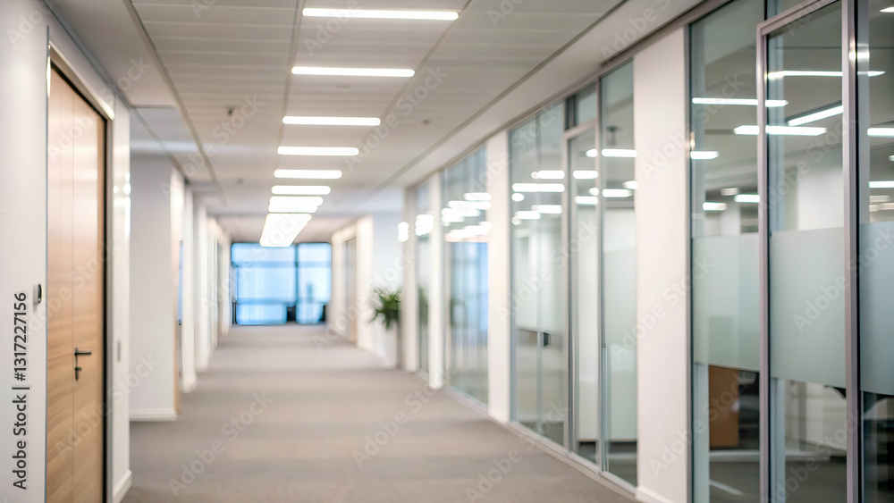 Clean, bright office hallway with glass walls and modern design. Clean, bright office hallway with glass walls and modern design.