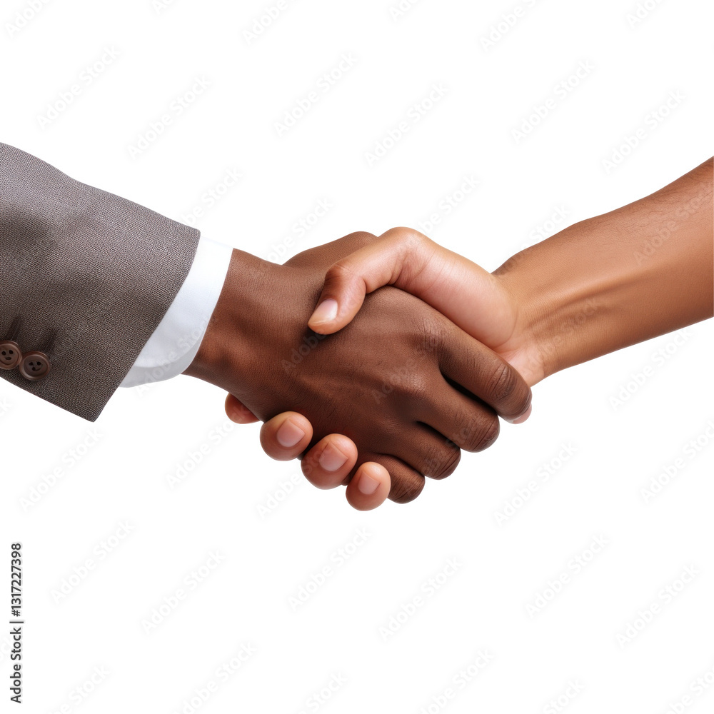 A handshake between a white and black hand A handshake between a white and black hand