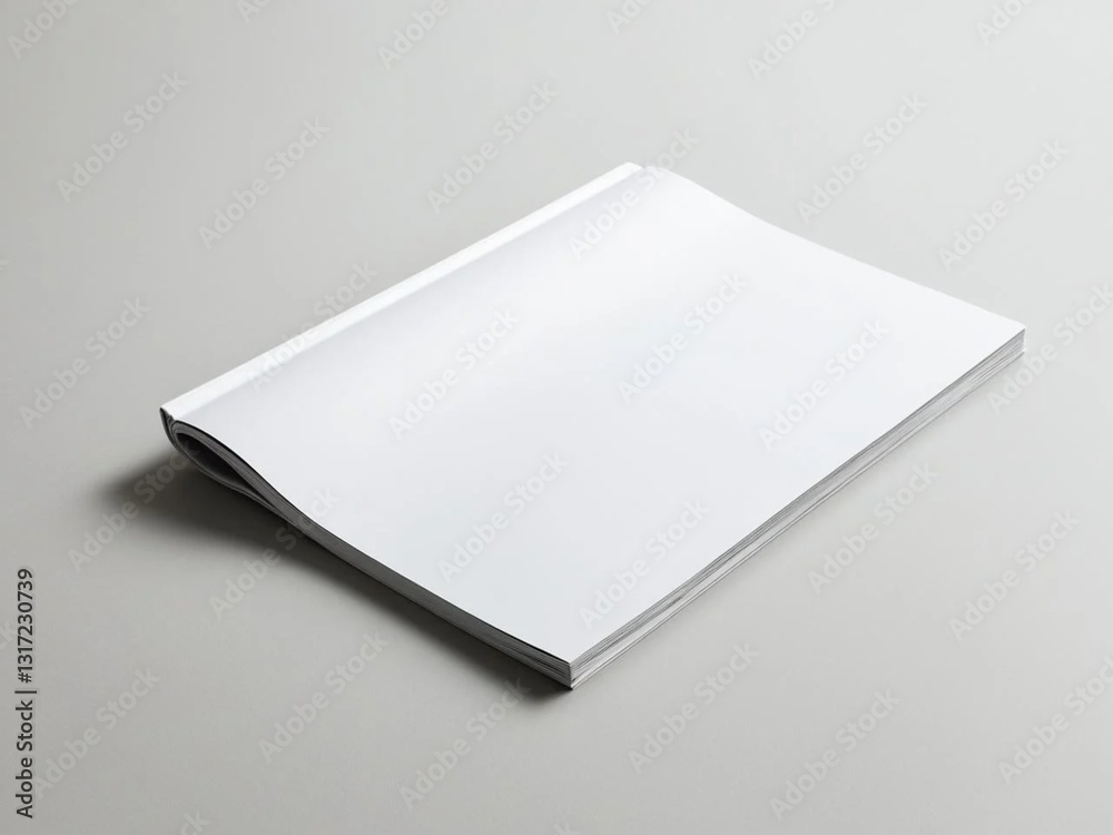 Blank white magazine mockup on light gray background.