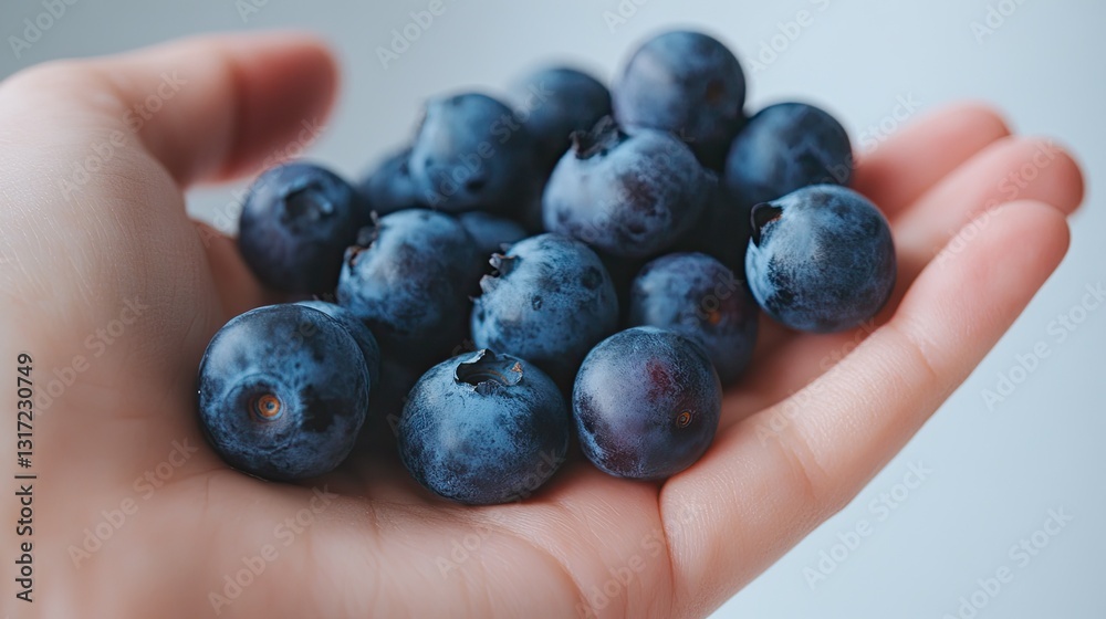 Hand Offering Fresh Blueberries, A Taste of Summer and Healthy Eating Hand Offering Fresh Blueberries, A Taste of Summer and Healthy Eating