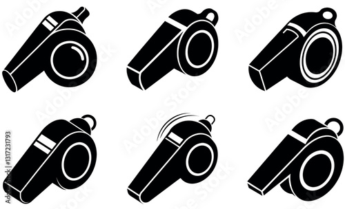 black silhouette illustrations of whistles on a white background.
