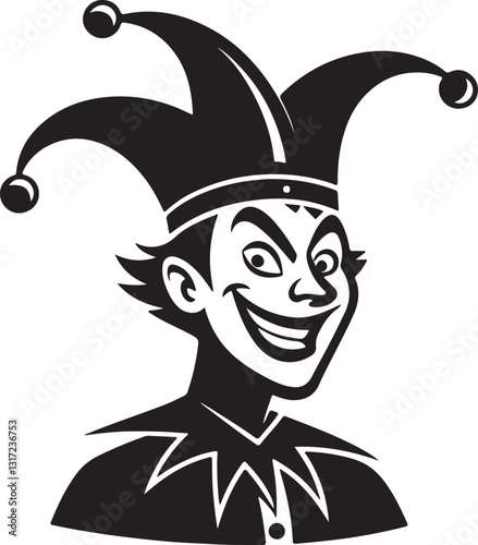 Vector illustration of April Fool's Day icon. Black color filled silhouette design on a white background.
